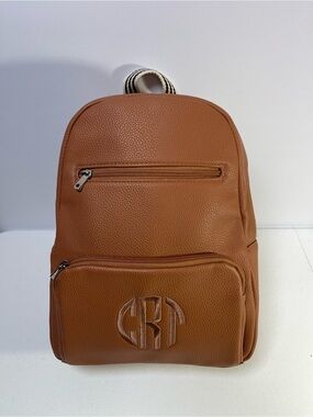 Classic Tan Faux-Leather Backpack with Front Pocket
